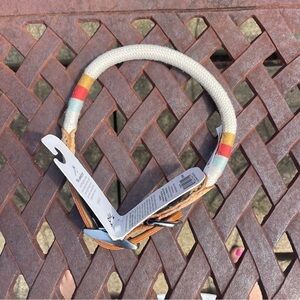 NWT Youly Vegan Leather & Rope Dog Collar Size Large 18-21” Ivory & Mult…